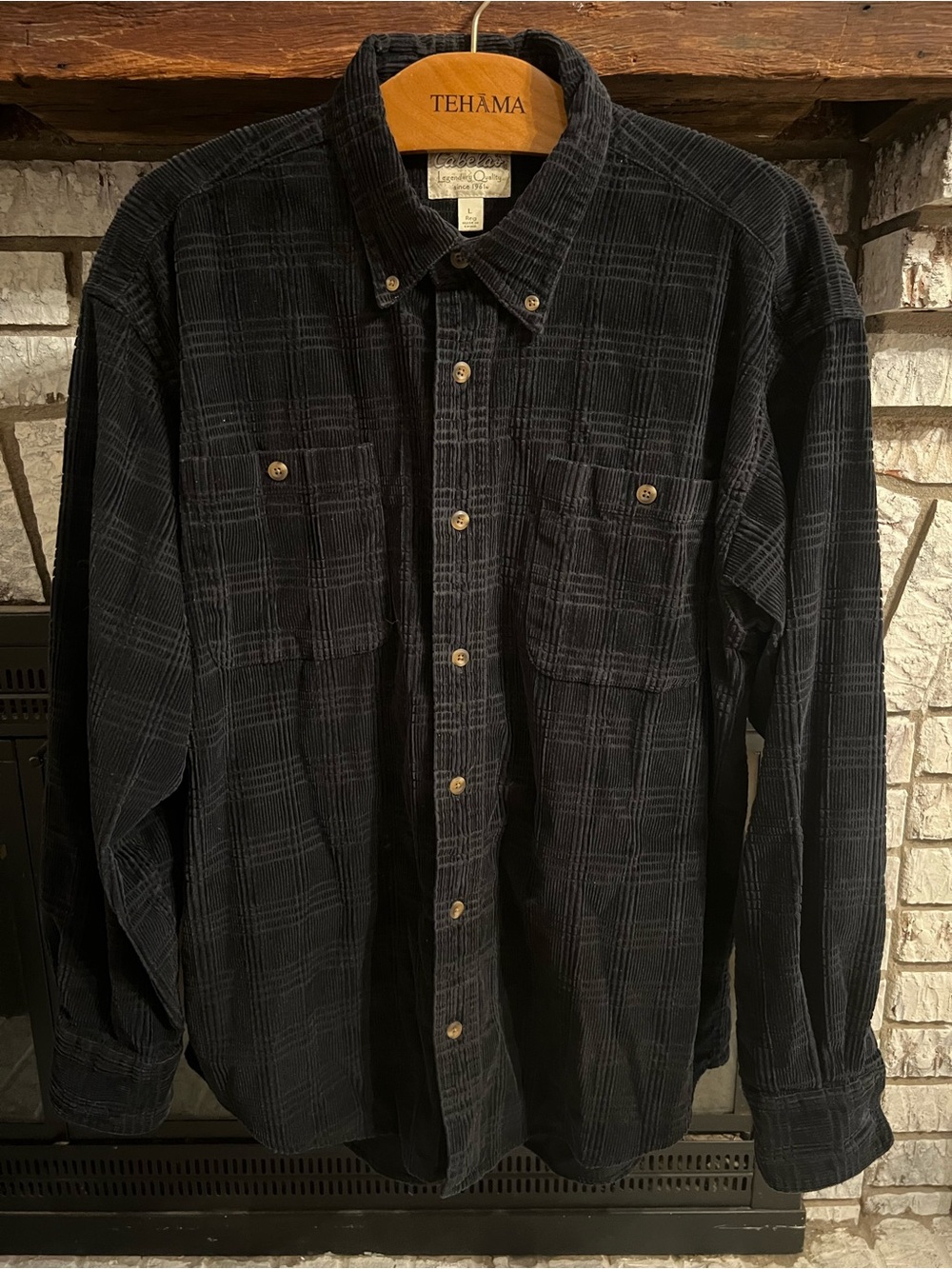Men's Black Plaid Button-Down Corduroy Shirt